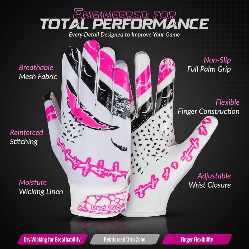RED WORLD Football Gloves for Youth and Adult, Sticky Receiver Gloves for Boys, Girls and Men, Enhanced Performance for Youth and Adult Football Game. - Image 3